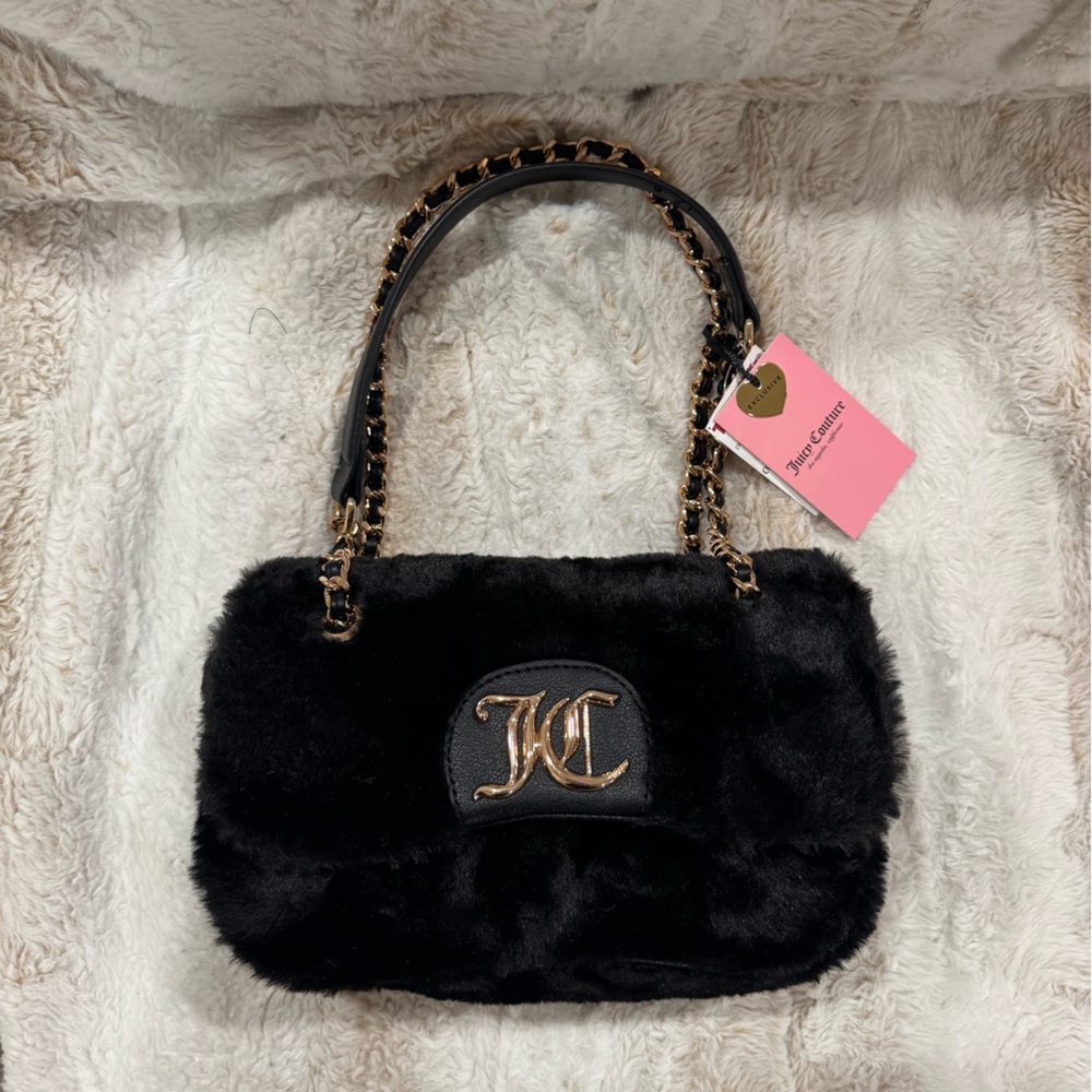 Juicy Couture Black Fashion Vibe Fur Crossbody Purse